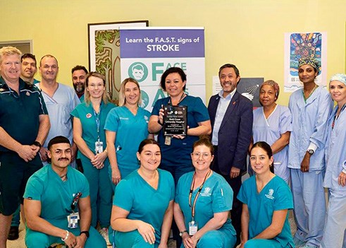 Gold Coast University Hospital stroke unit team with their certification plaque