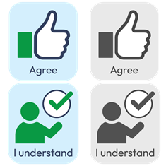 Examples of icons for communication accessibility, showing symbols for agreeing and understanding
